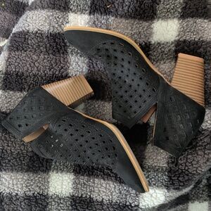 Weeboo Black Perforated Ankle Boots 3 Inch Heel